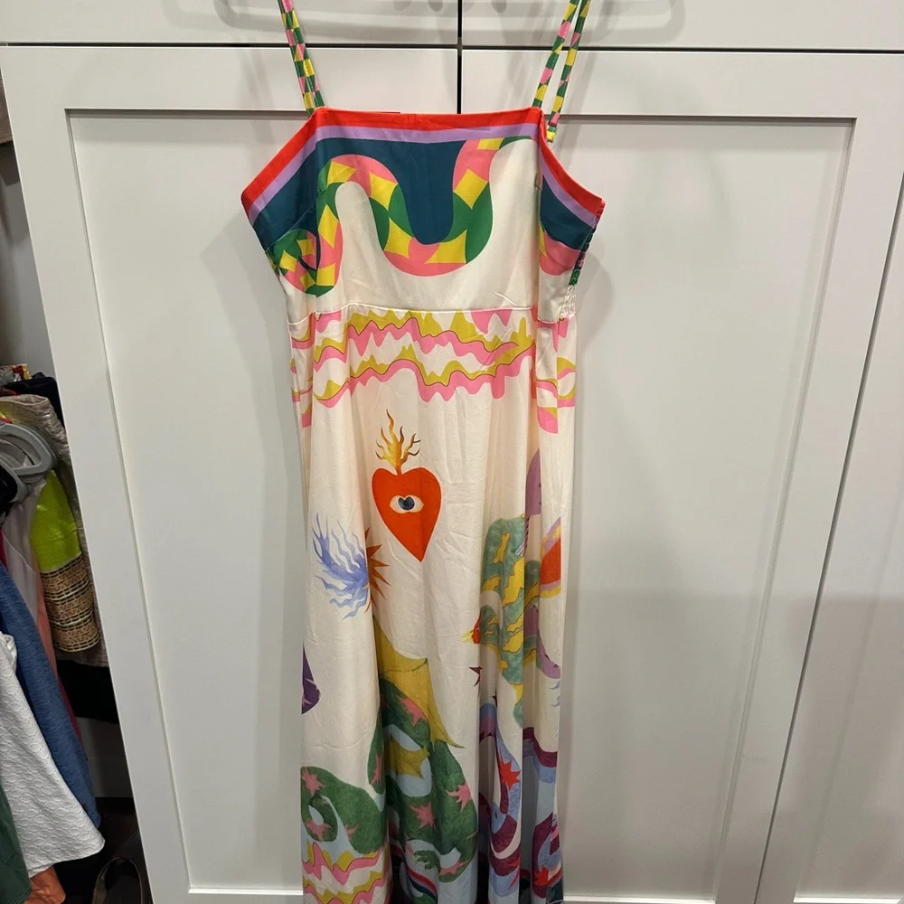 Colorful Maxi Dress with Heart Design Large - Picture 1 of 4